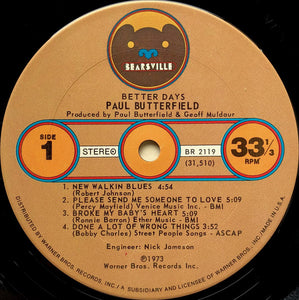 Paul Butterfield : Better Days (LP, Album, Gat)