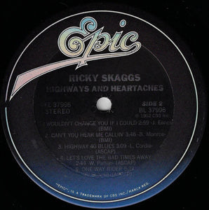 Ricky Skaggs : Highways & Heartaches (LP, Album, Car)