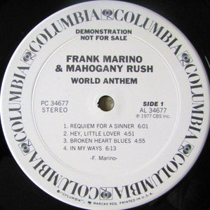 Frank Marino & Mahogany Rush : World Anthem (LP, Album, Promo)
