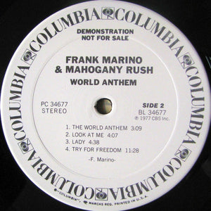 Frank Marino & Mahogany Rush : World Anthem (LP, Album, Promo)