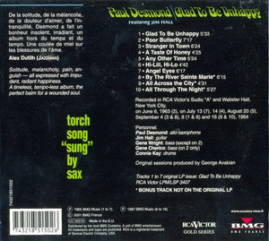 Paul Desmond : Glad To Be Unhappy (CD, Album, RM)