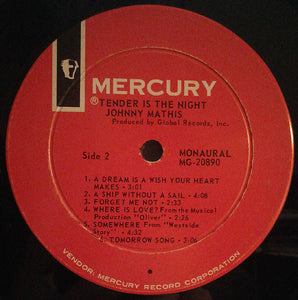 Johnny Mathis : Tender Is The Night (LP, Album, Mono)