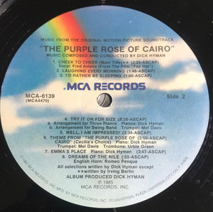 Dick Hyman : The Purple Rose Of Cairo - Original Motion Picture Soundtrack (LP, Album)