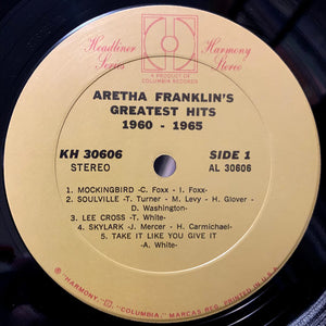 Aretha Franklin : Aretha Franklin's Greatest Hits 1960-1965 (LP, Comp)