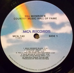 Bill Monroe : Bill Monroe's Country Music Hall Of Fame (LP, Comp, RE)