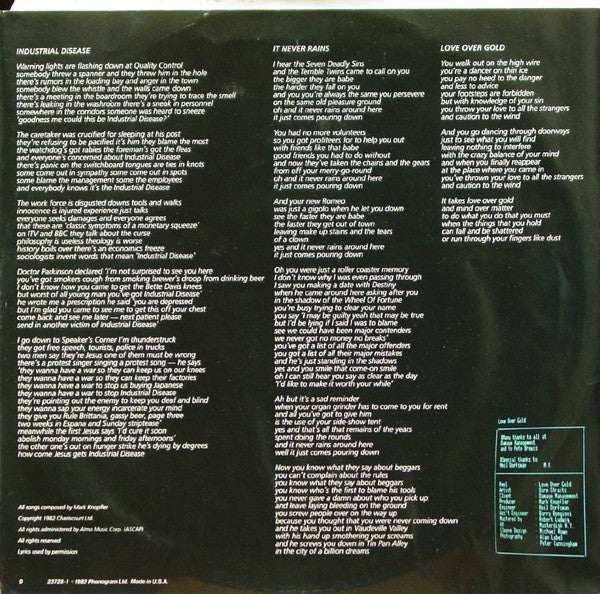 DIRE STRAITS LOVE OVER GOLD LP 33T VINYLE EX COVER EX ORIGINAL 1982