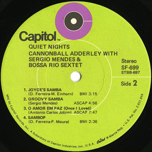 Cannonball Adderley And The Bossa Rio Sextet* With Sergio Mendes* : Quiet Nights (LP, Album, RE)