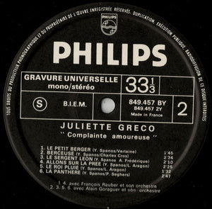 Juliette Gréco : Complainte Amoureuse (LP, Album)