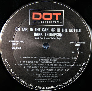 Hank Thompson And The Brazos Valley Boys* : On Tap, In The Can, Or In The Bottle (LP, Album, Mon)