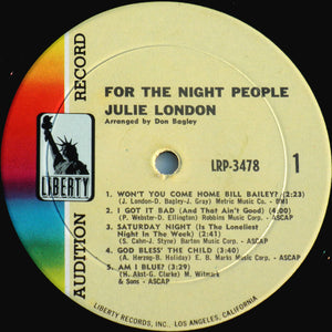 Julie London : For The Night People (LP, Album, Promo)