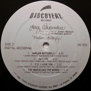 Lorez Alexandria, The Gildo Mahones Quartet : Lorez Alexandria Sings Songs Of Johnny Mercer With The Gildo Mahones Quartet (Harlem Butterfly) (Vol. II) (LP, Album)