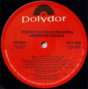 Giorgio Moroder : American Gigolo (Original Soundtrack Recording) (LP, Album, 26)