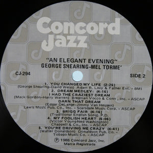 George Shearing • Mel Tormé : An Elegant Evening (LP, Album)