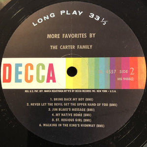 The Carter Family : More Favorites By The Carter Family (LP, Album, Mono)