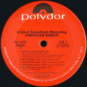 Giorgio Moroder : American Gigolo (Original Soundtrack Recording) (LP, Album, 25 )