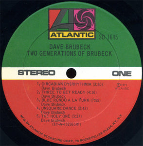 Dave Brubeck : Two Generations Of Brubeck (LP, Album, RI)