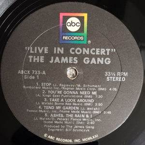James Gang : Live In Concert (LP, Album)