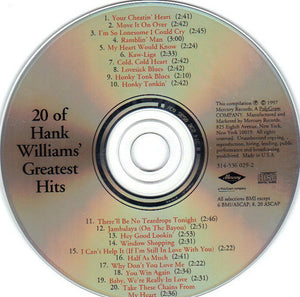Hank Williams : 20 Of Hank Williams' Greatest Hits (CD, Comp)