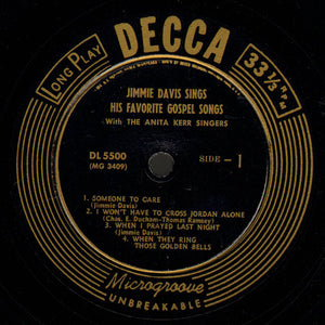 Jimmie Davis With The Anita Kerr Singers : Jimmie Davis Sings His Favorite Gospel Songs (10", Album, Mono)