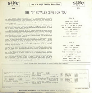 The 5 Royales : Sing For You (LP, Comp, RE)