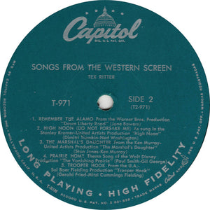 Tex Ritter : Songs From The Western Screen (LP, Album, Mono)