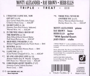 Monty Alexander, Ray Brown, Herb Ellis With Special Guest John Frigo : Triple · Treat · III (CD, Album)