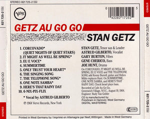 The New Stan Getz Quartet Featuring Astrud Gilberto : Getz Au Go Go (CD, Album, RE)