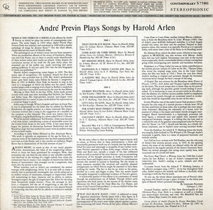 André Previn Plays Songs By Harold Arlen : André Previn Plays Songs By Harold Arlen (LP, Album)