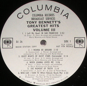 Tony Bennett : Tony Bennett's Greatest Hits, Volume III / The Movie Song Album (LP, Comp, Promo)