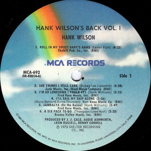 Hank Wilson : Hank Wilson's Back Vol. I (LP, Album, RE)