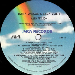 Hank Wilson : Hank Wilson's Back Vol. I (LP, Album, RE)