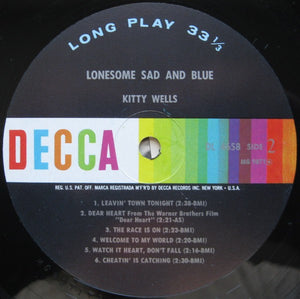 Kitty Wells : Lonesome Sad And Blue (LP, Mono)