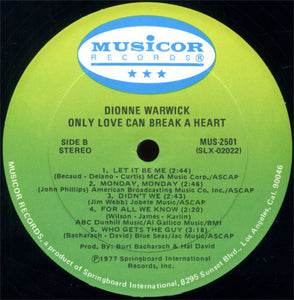 Dionne Warwick : Only Love Can Break A Heart (LP, Comp)