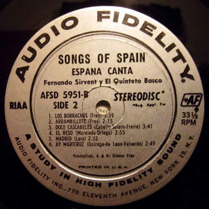 Fernando Sirvent y El Quinteto Basco : Songs Of Spain España Canta (LP, Album)