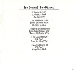 Paul Desmond : Pure Desmond (CD, Album, RE, RM)