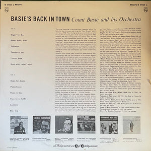 Count Basie And His Orchestra* Featuring Lester Young : Basie's Back In Town (LP, Album, Comp, Mono)