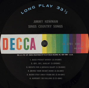 Jimmy Newman* : Jimmy Newman Sings Country Songs (LP, Mono)