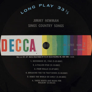 Jimmy Newman* : Jimmy Newman Sings Country Songs (LP, Mono)