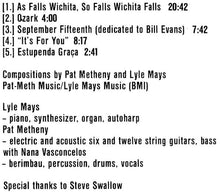 Charger l&#39;image dans la galerie, Pat Metheny &amp; Lyle Mays : As Falls Wichita, So Falls Wichita Falls (CD, Album, RE)
