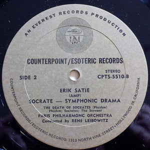 Erik Satie, The Paris Philharmonic Orchestra* Conducted By René Leibowitz : Socrate (Symphonic Drama) (LP, Album, RE)