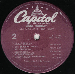 Anne Murray : Let's Keep It That Way (LP, Album, Los)