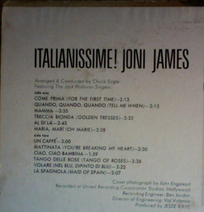 Joni James : Italianissime! (LP, Album)