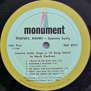 Jeannie Seely : Thanks, Hank! (LP, Album, Mono)