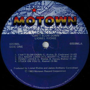 Lionel Richie : Can't Slow Down (LP, Album, Gat)