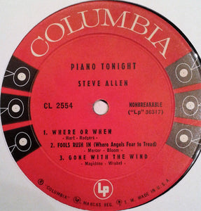 Steve Allen (3) : Piano Tonight! (10", RE)