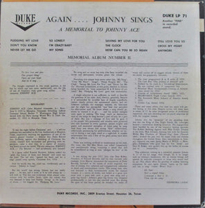 Johnny Ace : Memorial Album For Johnny Ace (LP, Comp, Mono, RE)