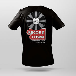Back view of Record Town black t-shirt featuring a large graphic of the iconic Record Town sign.