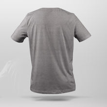 Laden Sie das Bild in den Galerie-Viewer, Record Town Black Bottlecap Logo T-Shirt Back View. Plain heather gray t-shirt with no graphic.

