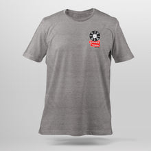 Laden Sie das Bild in den Galerie-Viewer, Record Town heather gray t-shirt front featuring iconic sign as chest logo.
