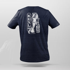 Record Town's t-shirt tribute to San Antonio album radio station KEXL FM 104.5.  Shown is t-shirt back featuring an Armadillo wearing 70's style flare jeans, leaning on a bottle of Pearl beer.